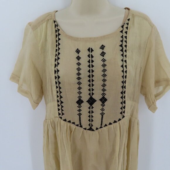 Raven + Lily Womens Small Beige Black Embroidered Cutout Back Short Sleeve Dress - Picture 2 of 12